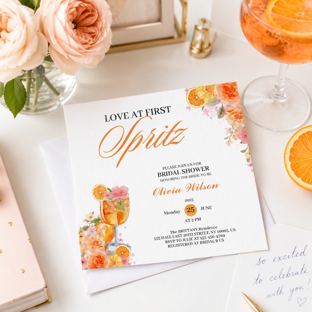 Bröllopsdusch för Watercolor Love at First Spritz Inbjudningar (Love at First Spritz Bridal Shower invitation)