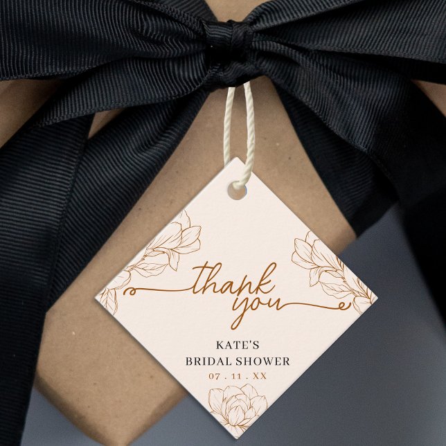 Bröllopsdusch gåvor tack Floral Tan Brun Etiketter (Floral Tan Brown Bridal Shower Thank You Favor Favor Tags
)