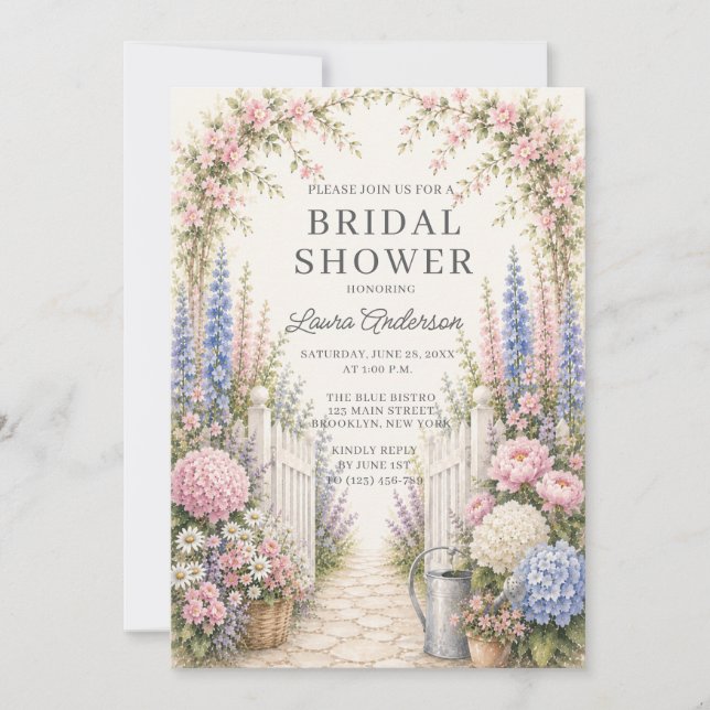 Bröllopsdusch i blomsterträdgård inbjudningar (Framsida)
