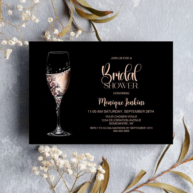 Bröllopsdusch i rosa blommig champagneglas-stil inbjudningar (Skapare uppladdad)
