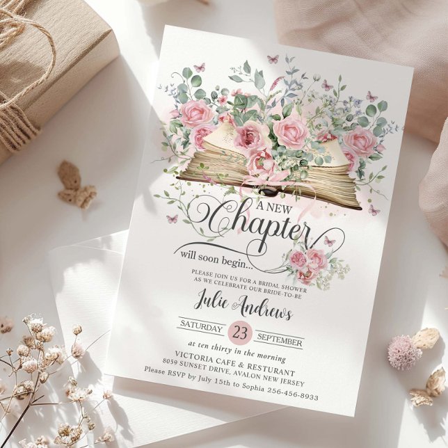 Bröllopsdusch i Rosa Blommig Ny Kapitel Inbjudningar (Skapare uppladdad)