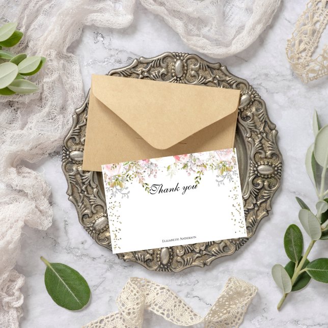 Bröllopsdusch i rosa blommor med budget Bridgerton Tack Kort (Skapare uppladdad)