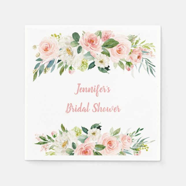 Bröllopsdusch i Rosa Blommor Pappersservett (Framsidan)