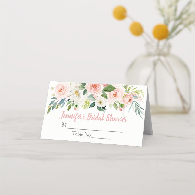 Bröllopsdusch i Rosa Blommor Placeringskort (Framsida)