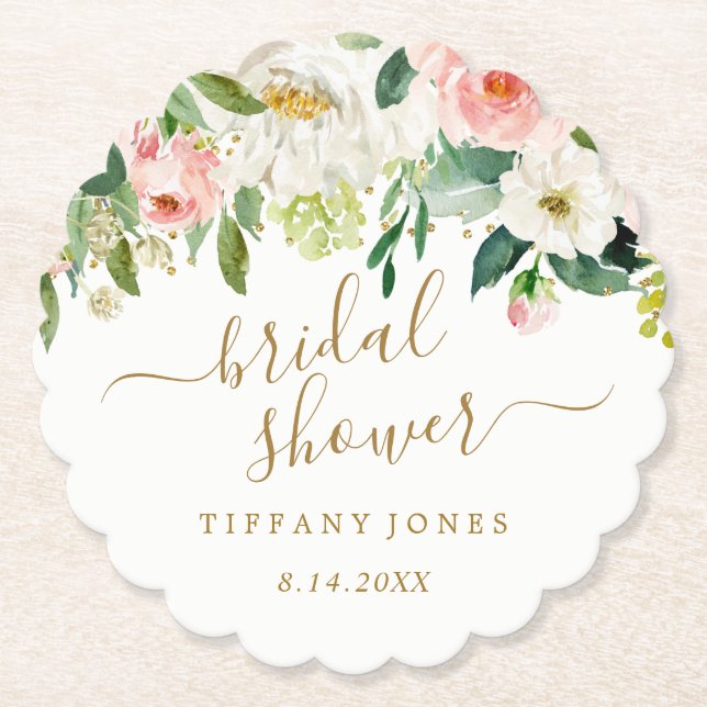 Bröllopsdusch i Rosa Guld med Blommig Konfetti Underlägg Papper (Framsida)