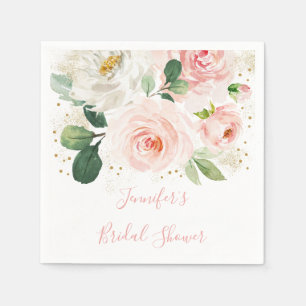 Bröllopsdusch i Rosa Guld och Blommor Pappersservett
