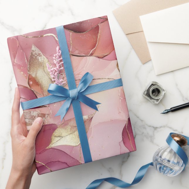 Bröllopsdusch i Rosa Guldblad Presentpapper (Gifting)