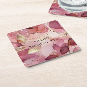 Bröllopsdusch i Rosa Guldblad Underlägg Papper Kvadrat