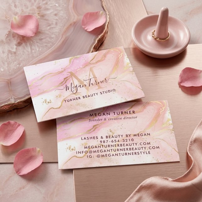 Bröllopsdusch i rosa guldmarmor - elegant och glam visitkort (Skapare uppladdad)