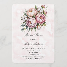 Bröllopsdusch i Rosa Peonie och Bomull Inbjudningar