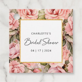 Bröllopsdusch i rosenskiftande blomstermotiv gåvor etiketter