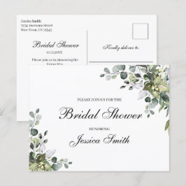 Bröllopsdusch-inbjudan för eukalyptus i form av vy vykort