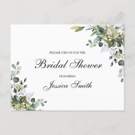 Bröllopsdusch-inbjudan för eukalyptus i form av vy vykort