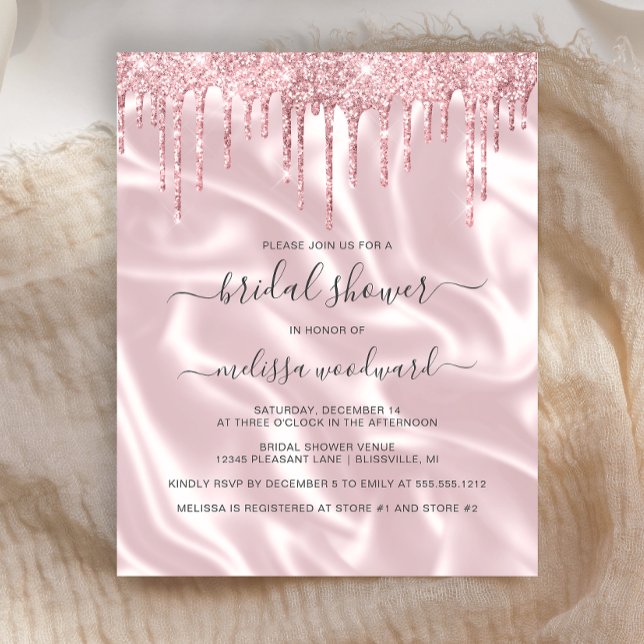 Bröllopsdusch-inbjudan i rosa glitter och satin (Skapare uppladdad)