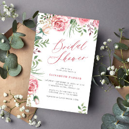 Bröllopsdusch-inbjudan i rosa med elegant handskri flygblad