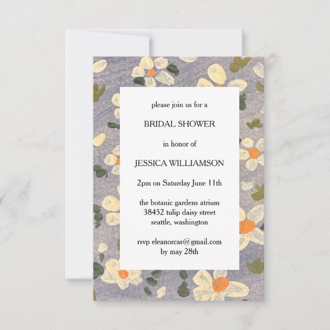 Bröllopsdusch-inbjudan med blommotiv OSA kort (Framsida)