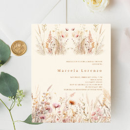 Bröllopsdusch-inbjudan med vilda blommor i krämfär