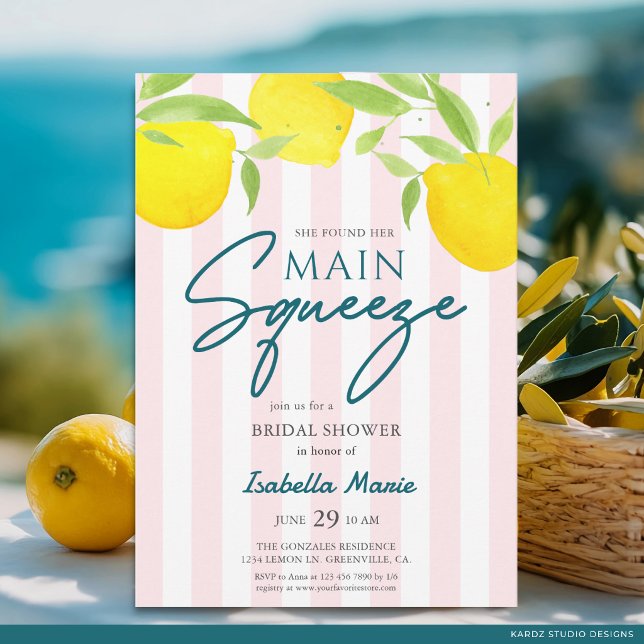 Bröllopsdusch-inbjudan Rosa Citron Stora Förväntan Inbjudningar (The front of the invitation is shown at a 5x7 inch. Choose size, paper, + corner style.)