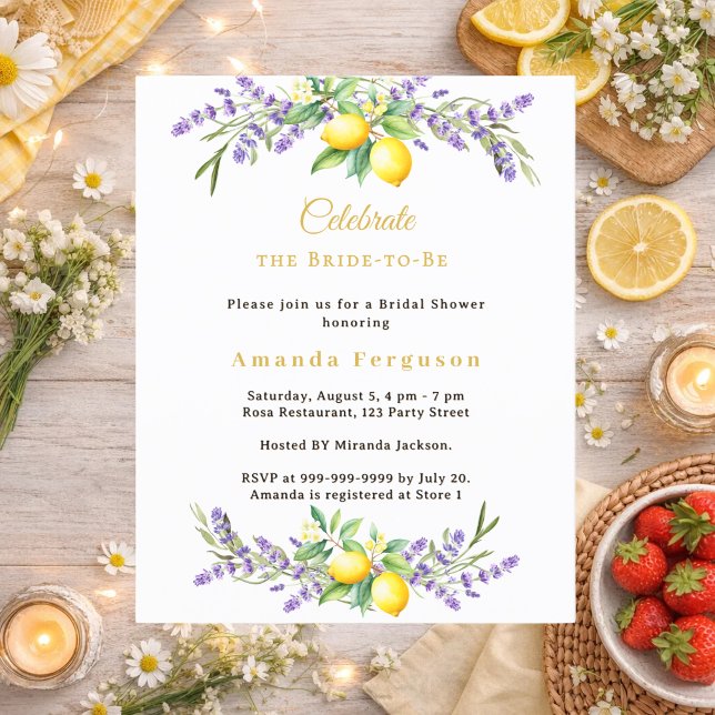 Bröllopsdusch lavendelblommor citroner inbjudan (Skapare uppladdad)