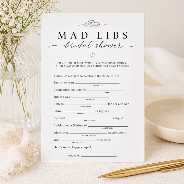 Bröllopsdusch Mad Libs-partykort (Bridal Shower Mad Libs Game Card)