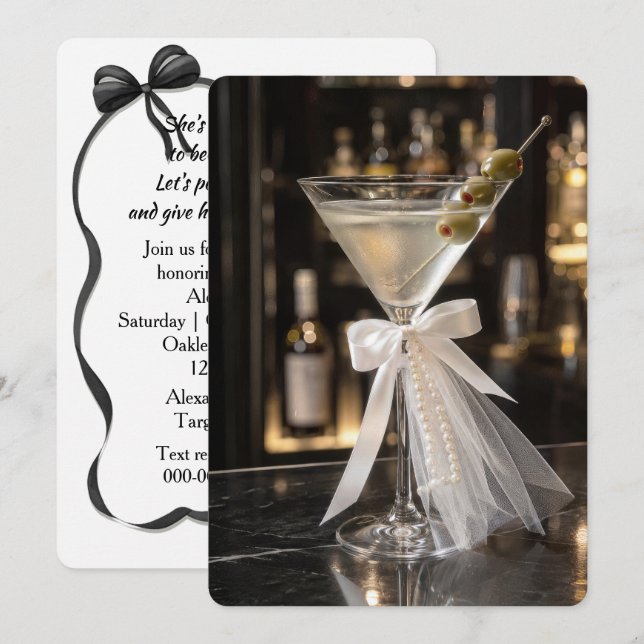 Bröllopsdusch Martini med slöja och pärlor Inbjudningar (Fram/baksida)