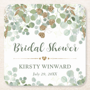Bröllopsdusch med akvarell eukalyptusblad underlägg papper kvadrat