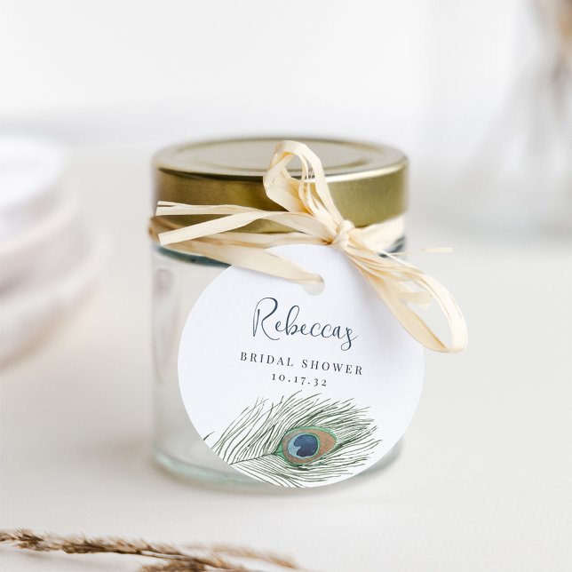 Bröllopsdusch med akvarell påfågel fjäder gåvor etiketter (Skapare uppladdad)