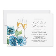 Bröllopsdusch med akvarellblå kronblad & Prosecco