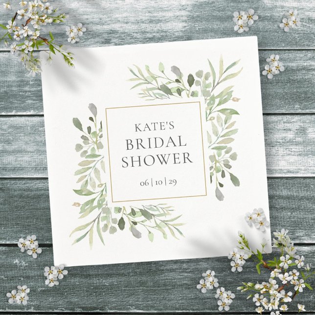 Bröllopsdusch med akvarellgrönska pappersservett (Greenery Watercolor Bridal Shower Napkins)