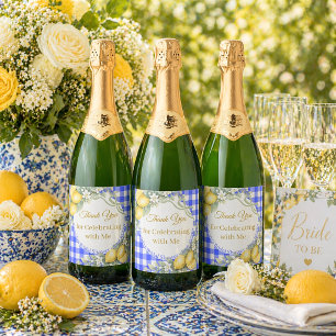 Bröllopsdusch med blå gingham-trädgård Tack Citron