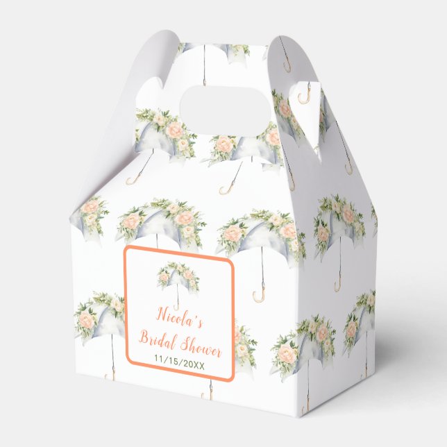 Bröllopsdusch med blomsterparaply presentaskar (Framsidan Sidan)