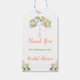 Bröllopsdusch med blomsterparaply presentetikett