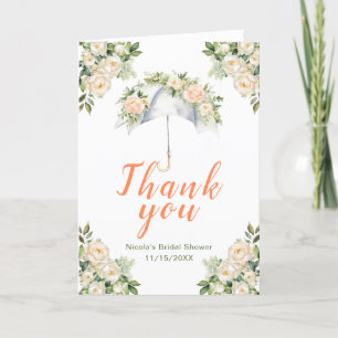 Bröllopsdusch med blomsterparaply tack kort