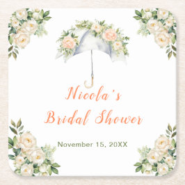 Bröllopsdusch med blomsterparaply underlägg papper kvadrat