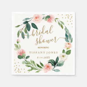 Bröllopsdusch med blomsterrosa guldconfetti pappersservett