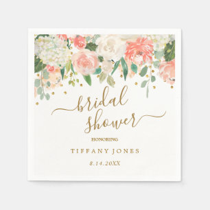 Bröllopsdusch med blomsterrosa guldconfetti pappersservett