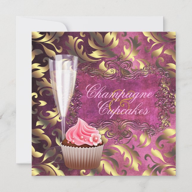 Bröllopsdusch med champagne och cupcakes inbjudningar (Framsida)