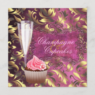Bröllopsdusch med champagne och cupcakes inbjudningar