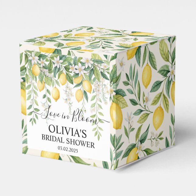 Bröllopsdusch med citronblomst tema presentaskar (Framsidan Sidan)