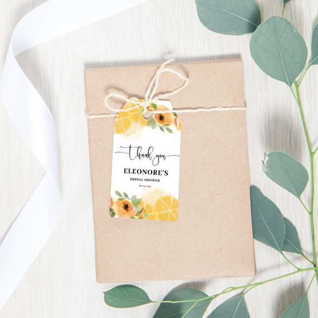 Bröllopsdusch med citroner och blommor  presentetikett (Skapare uppladdad)