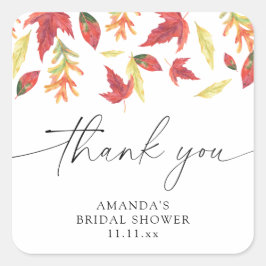 Bröllopsdusch med fallande löv fyrkantigt klistermärke