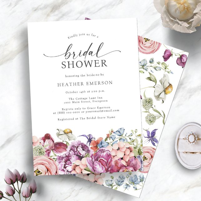 Bröllopsdusch med färggranna vilda blommor inbjudningar (Elegant Colorful Wildflower Bridal Shower Invitation by Painted Paperie
)