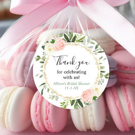 Bröllopsdusch med grönska guld rosa eukalyptus runt klistermärke