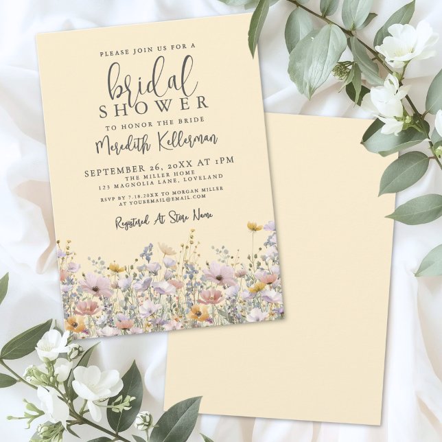 Bröllopsdusch med gula vilda blommor inbjudningar (Yellow Wildflower Bridal Shower Invitation)
