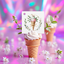 Bröllopsdusch med iskremsblomsterkrans gåvor etiketter