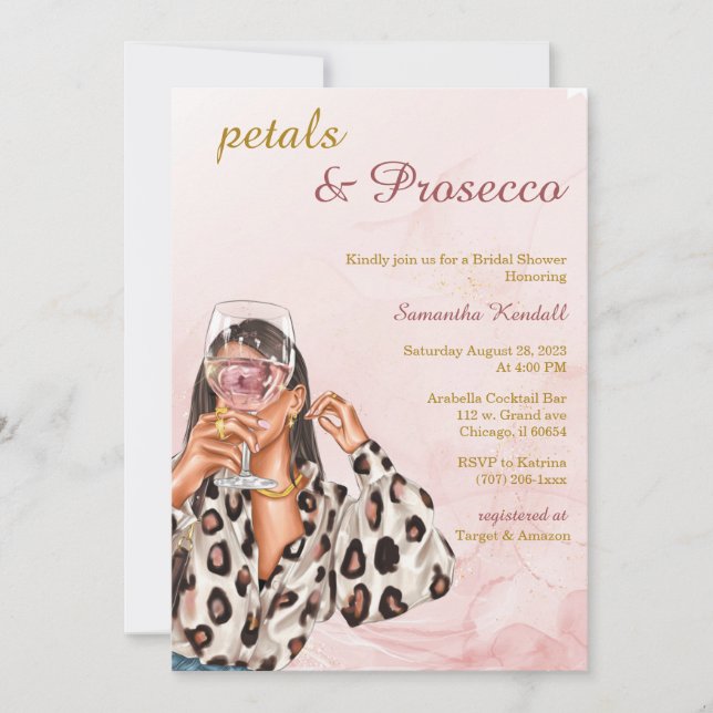 Bröllopsdusch med kronblad och Prosecco Inbjudningar (Framsida)