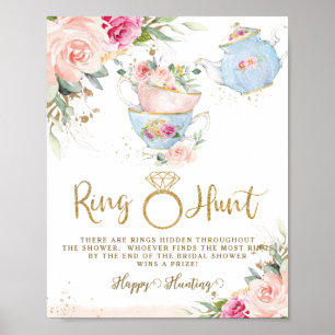 Bröllopsdusch med ringjakt i rosens teapartystil poster