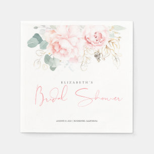 Bröllopsdusch med rosa blommor och guldgrönska pappersservett