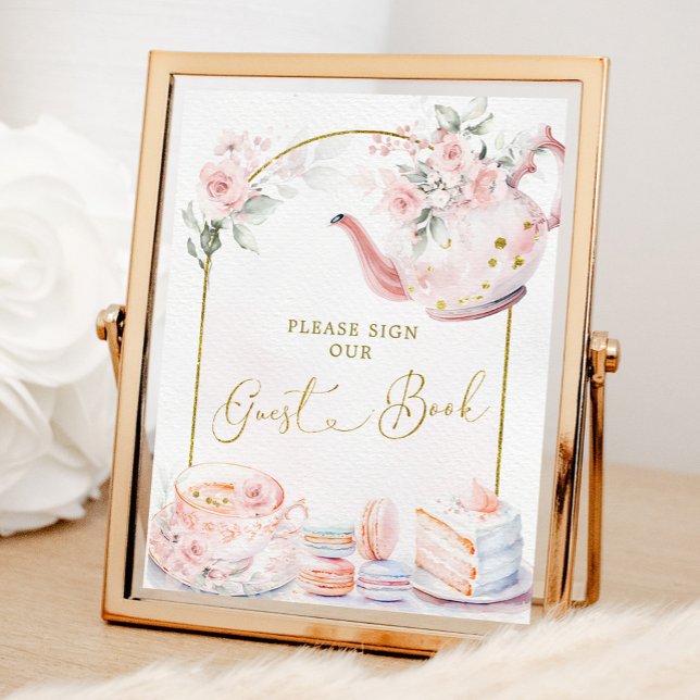 Bröllopsdusch med rosa blommotiv - Gästbok för tje Poster (Skapare uppladdad)