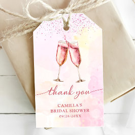 Bröllopsdusch med rosa champagne presentetikett